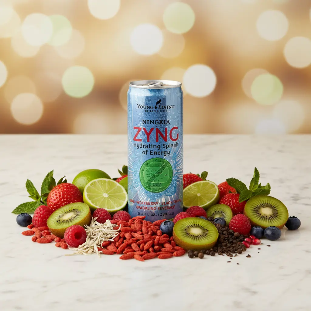 NingXia Zyng Young Living España - Bebida chispeante de energía hidratante con bayas de goji, té blanco y cafeína natural