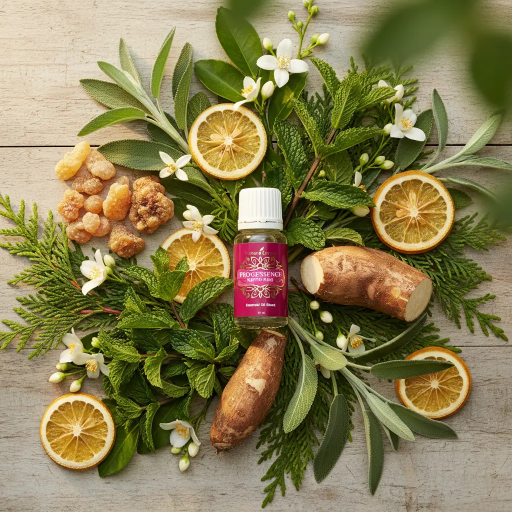 Ingredientes de Progessence Phyto Plus Young Living - aceites esenciales puros incienso bergamota menta