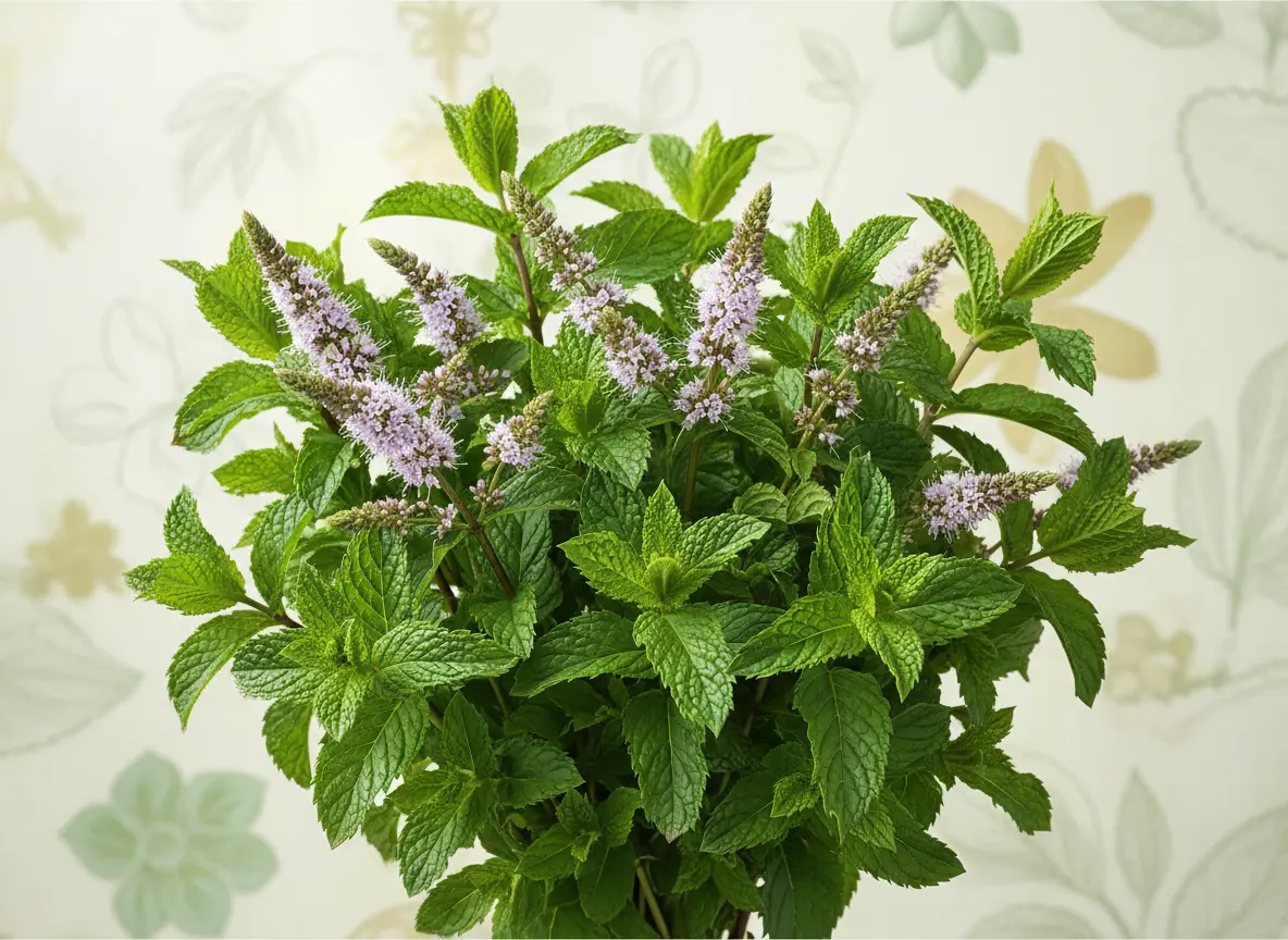Ramo de menta en flor para sección botánica de Peppermint Young Living