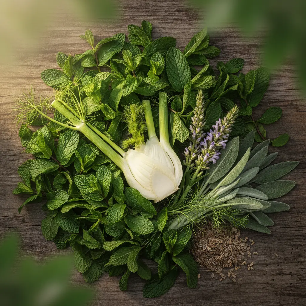 Ingredientes de SclarEssence Young Living - esclarea, menta e hinojo mezcla aromática botánica