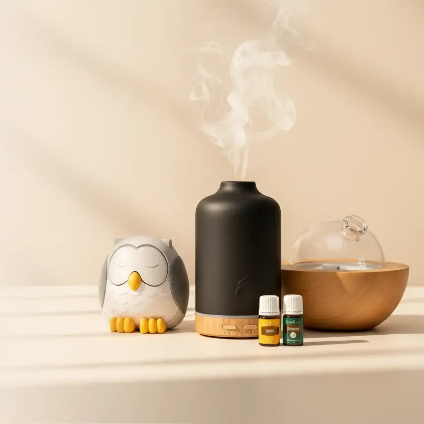 Colección de difusores ultrasónicos de aceites esenciales con luz ambiental para el hogar