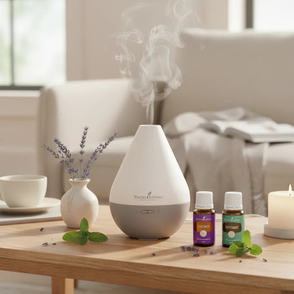 Dewdrop Diffuser Young Living España - Detalles técnicos y diseño premium para rutinas de descanso y bienestar aromático