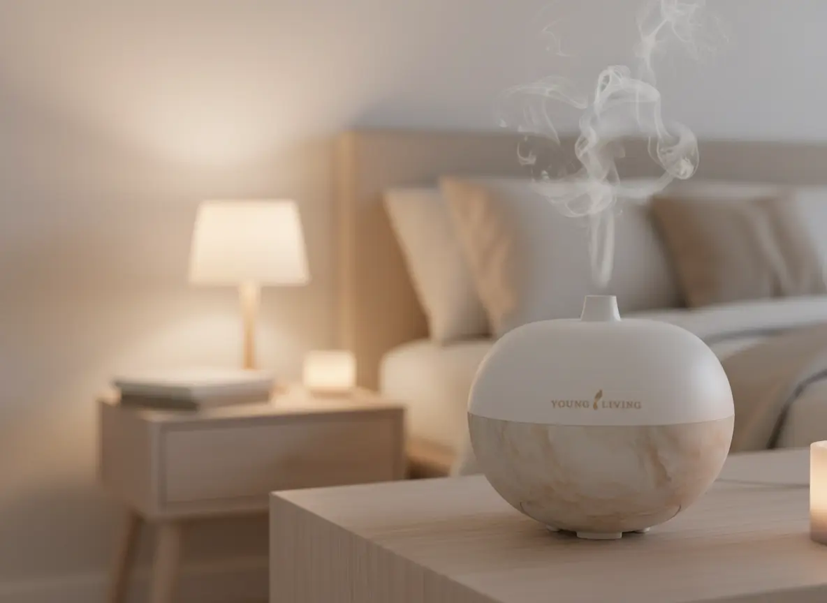 Difusor ultrasónico en mesita de noche para aromaterapia y sueño profundo